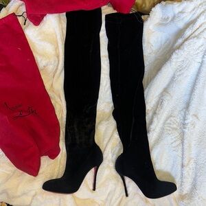 Christian louboutin thigh high velvet boot heels